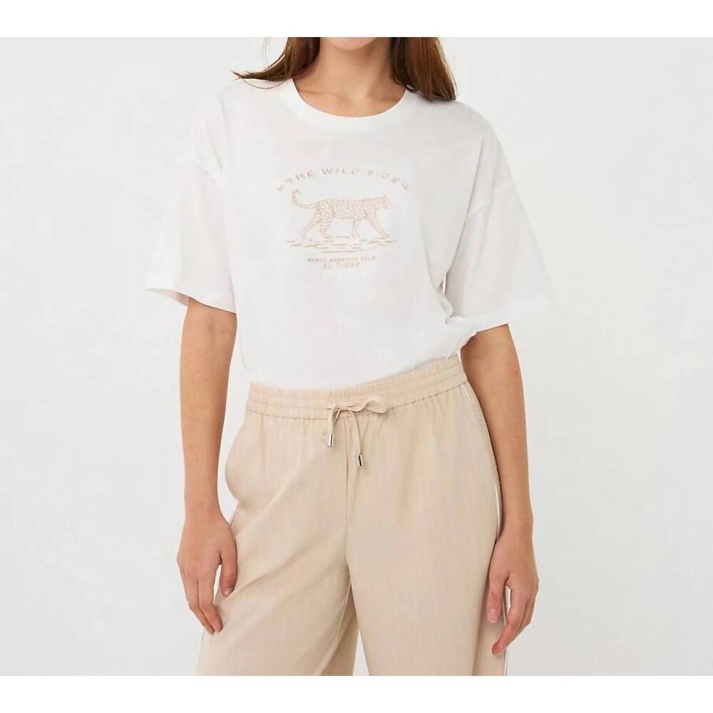 NEW ESQUALO aya animal print t-shirt in off-white and sand